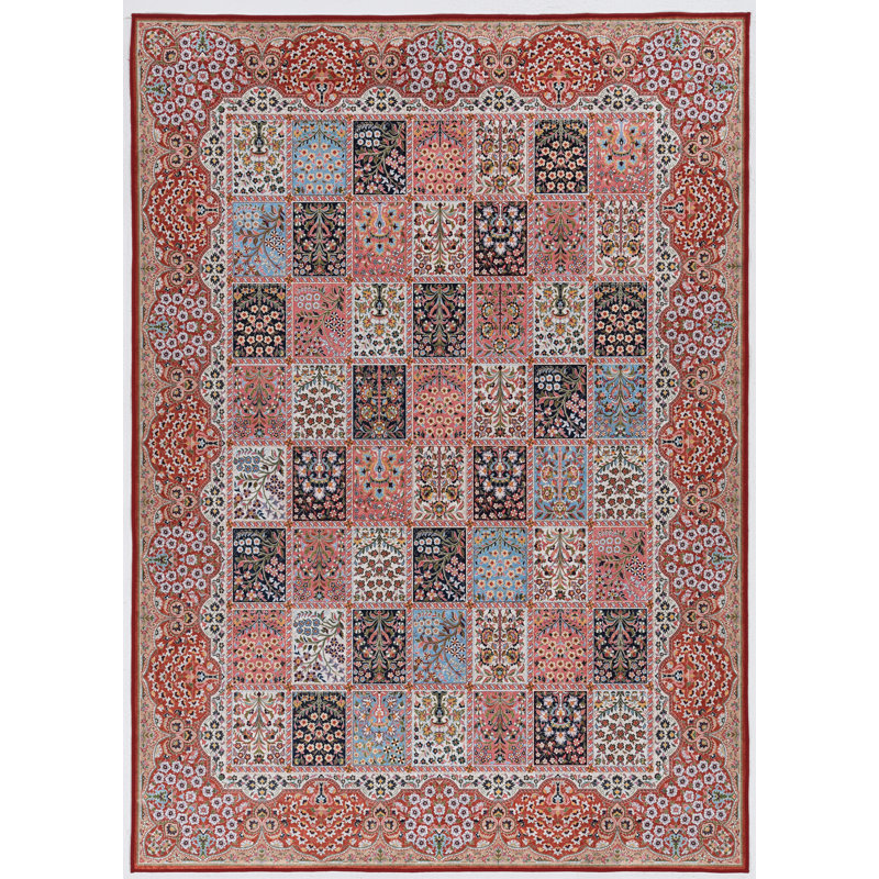 Emanuel Traditional Machine Woven Flatweave Red and Ivory Area Rug with Non Skid Backing , Rectangle 3'3" x 5'