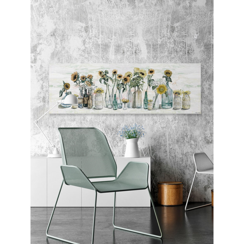 Sunflower In Glass Vases - Wrapped Canvas Painting, 25 cm H  x 76 cm W