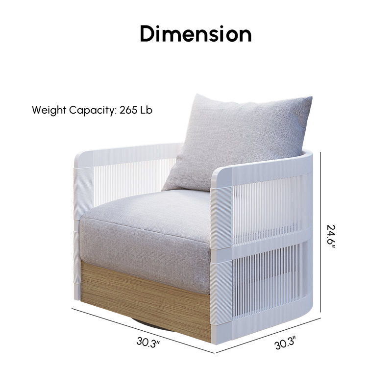 Kielah Aluminum and Acacia Swivel Armchair, White