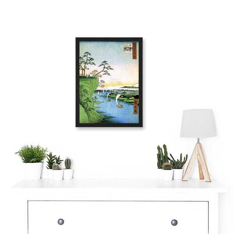 View Edo Konodai Tone River Japanese Boats River Cliff Top by Utagawa Hiroshige - Single Picture Frame Painting