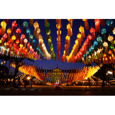 Loikrathong Lantern Festival - Wrapped Canvas Print