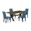 Ensemble de table de salle à manger 5 pièces moderne comprenant une table rectangulaire en bois avec pieds en X et 4 chaises rembourrées en tissu bleu, noir brossé-1731266240-1647215908-1647215961