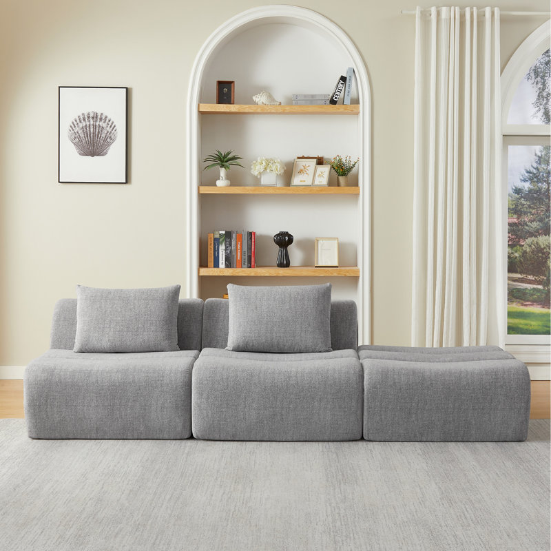 Compressé 3 places en chenille grise, sans assemblage, polyvalent pour un appartement, espace, doux et confortable, utilisation instantanée, structure à ressorts ensachés avec espace de salon confortable, tactile, design,