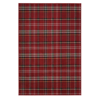 Red Plaid-Themed Woven Base Rug