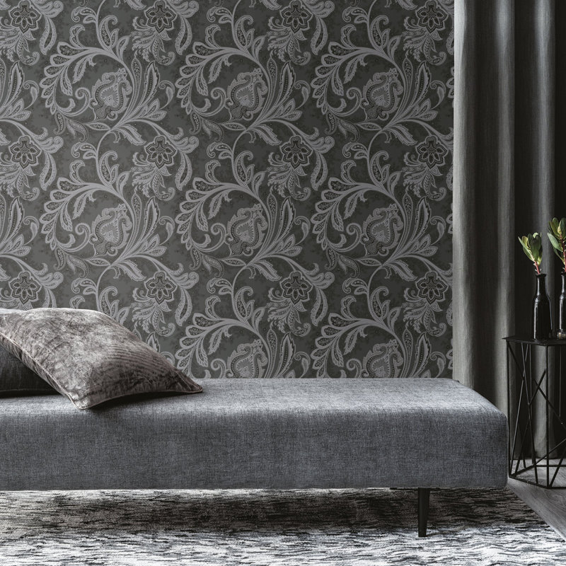 Elegance Collection Paisley Design Pearlescent Finish Wallpaper Roll, Bronze
