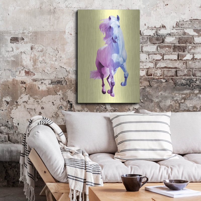 Art mural en métal Ivy Bronx «Minimal Yelow Horse» par Mark Ashkenazi, H 36 po x l 24 po