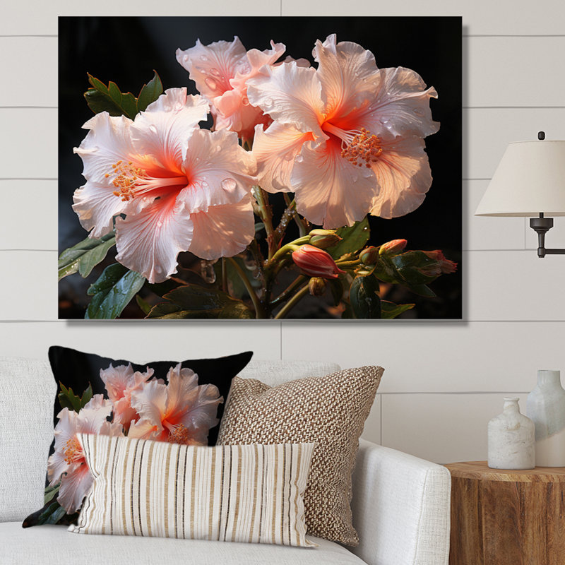 Hibiscus Romantic Impression I - Floral Canvas Wall Art, Toile tendue, H 12 po x l 20 po x P 1 po