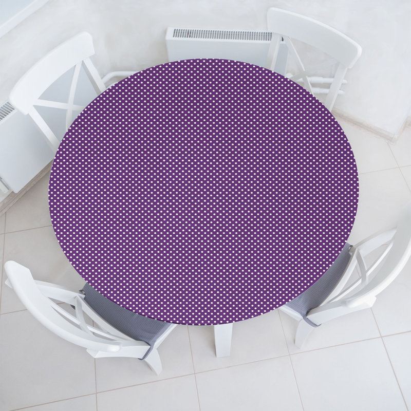 Ebern Designs Eggplant Fitted Round Tablecloth Purple White