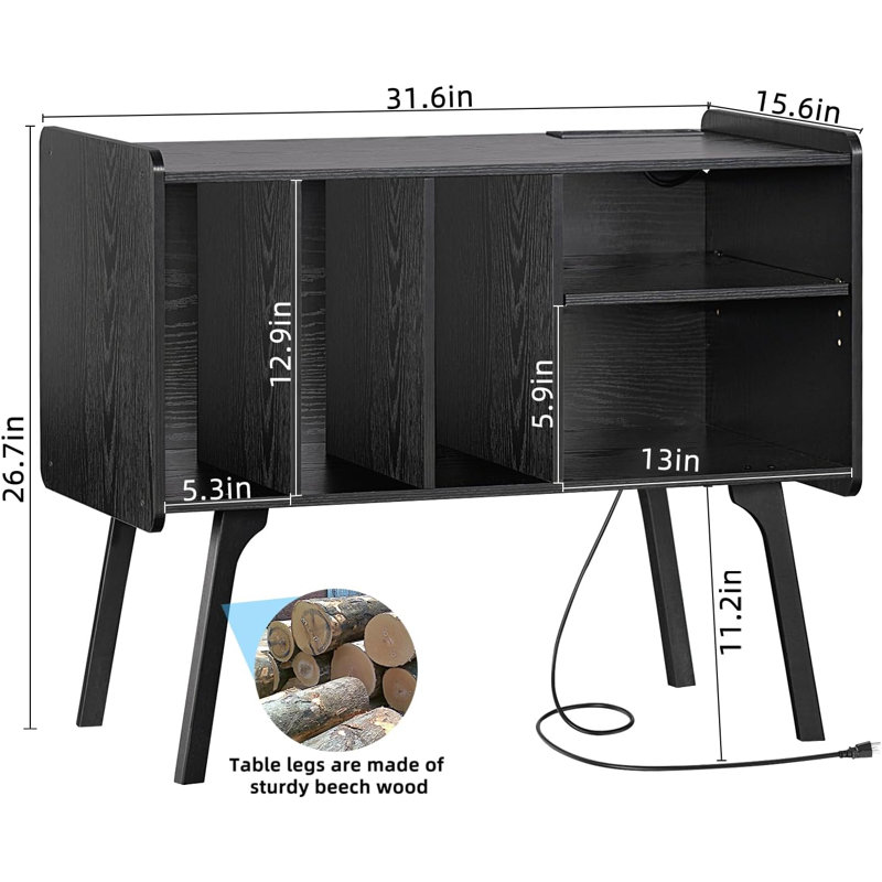 Record Player Stand With Charging Station