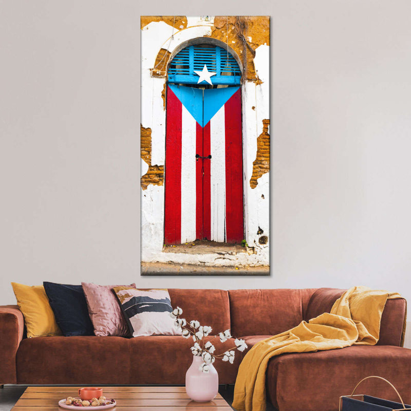 Porte de drapeau portoricain, reproduction sur toile, H 24 po x l 12 po x P 1,25 po