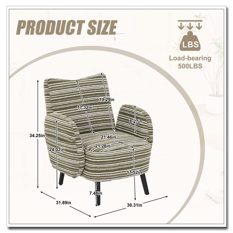 Boucle Upholstered  Accent Chair, Olive Green