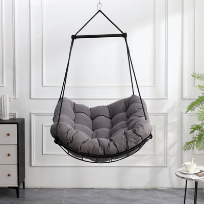 Hammock Chair Swing with Cushion - Outdoor Indoor Hanging Hammock Chair for Patio, Porch, Bedroom, Garden, Courtyard, Balcony - Sturdy Steel Bar with Anti-Slip Safety Rings