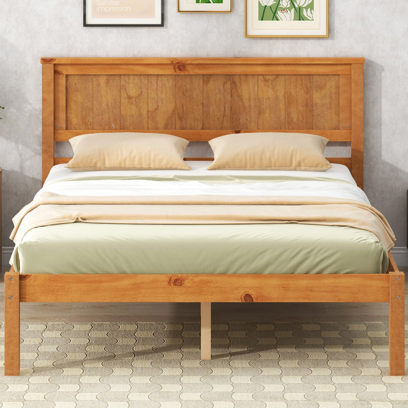 Lit plateforme double avec tête de lit de soutien - base à lattes de bois, sans sommier, lattes de chêne, structure de couleur