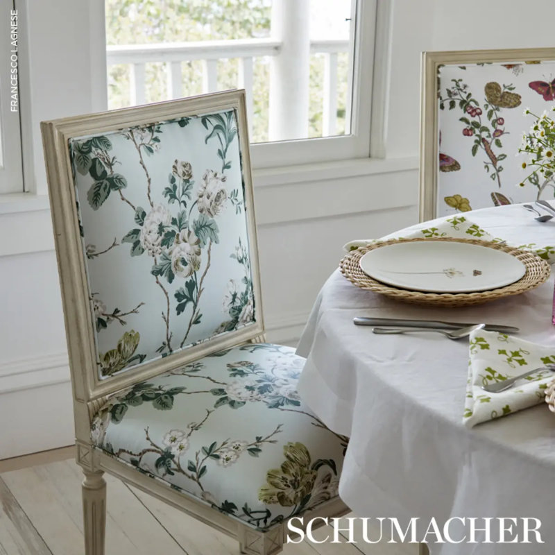 Schumacher x Veere Grenney Betty Chintz Fabric, Celadon