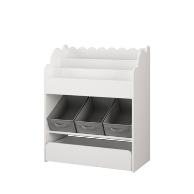 Multi-Functional Wooden Bookshelf with Storage Bins and Drawer