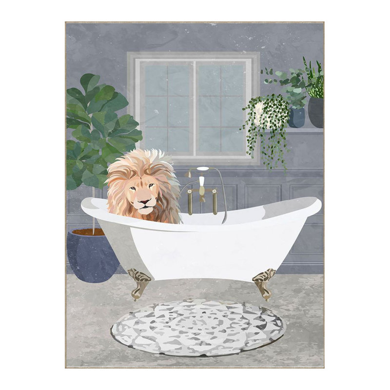 Tapis décoratif lavable à la machine moderne Bathaign and Lion, Rectangle 2 pi 6 po x 4 pi 11 po