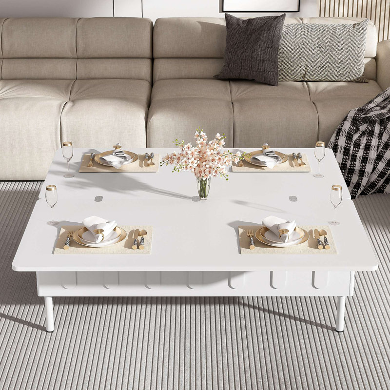 Table basse relevable avec tiroirs, table centrale moderne avec plateau pliable, table basse réglable multifonctionnelle avec compartiment de rangement caché pour le salon