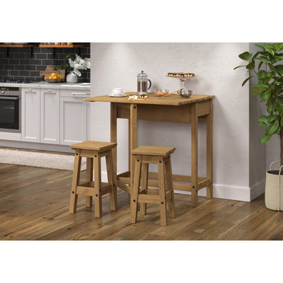 Bennett 2 -Person Drop Leaf Pine Solid Wood Dining Set