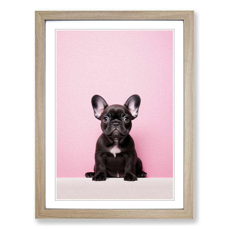French Bulldog Minimalism No.4 - Framed Print, Oak Framed, 64cm H x 46cm W