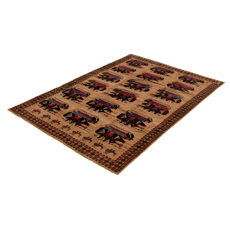 Tapis décoratif de laine brun clair en laine noué à la main de conception unique 6 pi 6 po X 9 pi 8 po noué à la main New Age