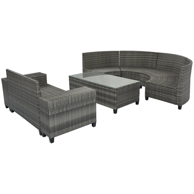 Piece Patio Sofas, Pe Wicker Steel Modern Curved Set For Patio