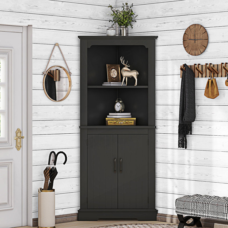 Armoire décorative, armoire d'angle haute avec portes, Noir