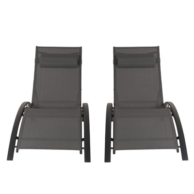 2-Piece Foldable "S"-Shaped Reclining Chaise Lounge Set With Table (Set of 2)