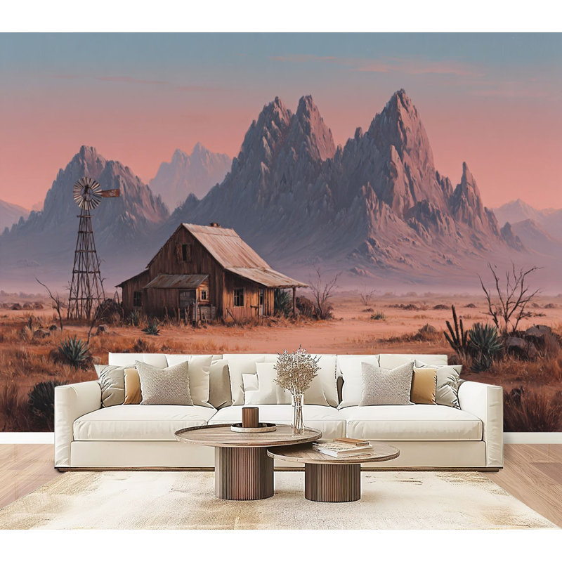Papier peint autocollant rustique Sunset Western Landscape, L 96 po x l 69 po