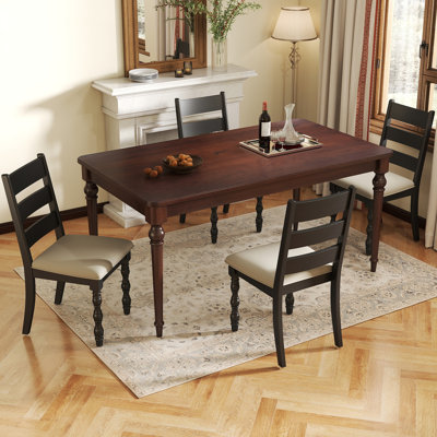 Ensemble de salle à manger rectangulaire rustique avec chaises à dossier échelle rembourrée, ensemble de table de cuisine de ferme