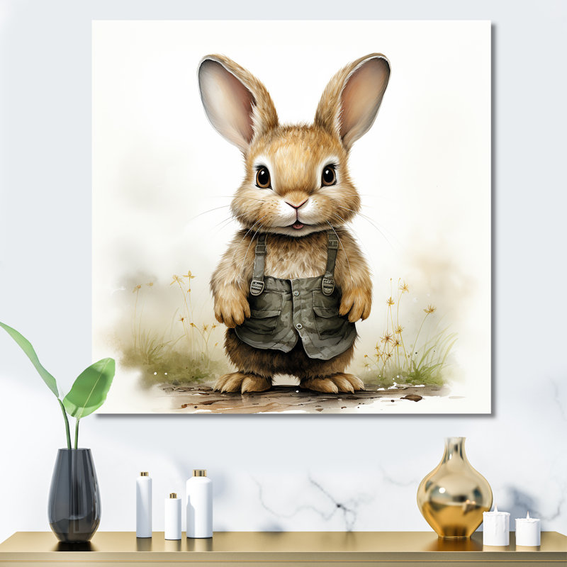 «Delight Plump Nursery Rabbit Portrait II», art mural de chambre de bébé, Toile tendue, 16" H x 16" W