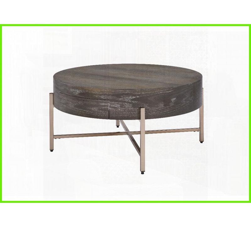 En forme de tambour brun clair & amp; Table basse champagne pour le salon, 1 tiroir de rangement et amp; Assemblage facile