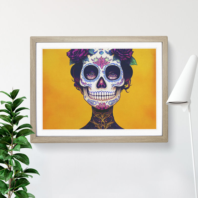 Sugar Skull Woman Vol.3 - Single Picture Frame Print, 34cm H x 46cm W x 2cm D, Oak