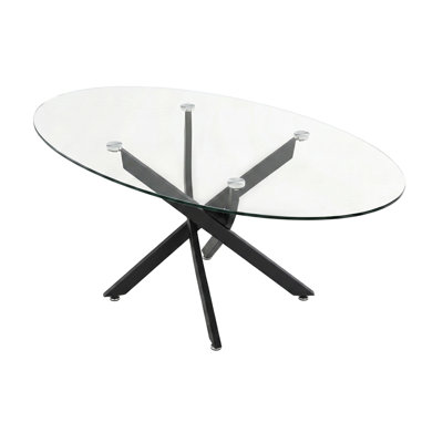 39.37" Glass Side Table with Black Legs