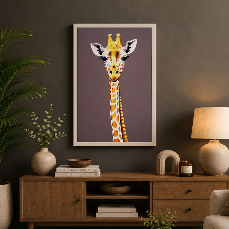Gentle Giraffe Modern 1 Piece Wrapped Canvas Wall Art, 30x20 - 76.2 x 50.8 cm, Teal Border