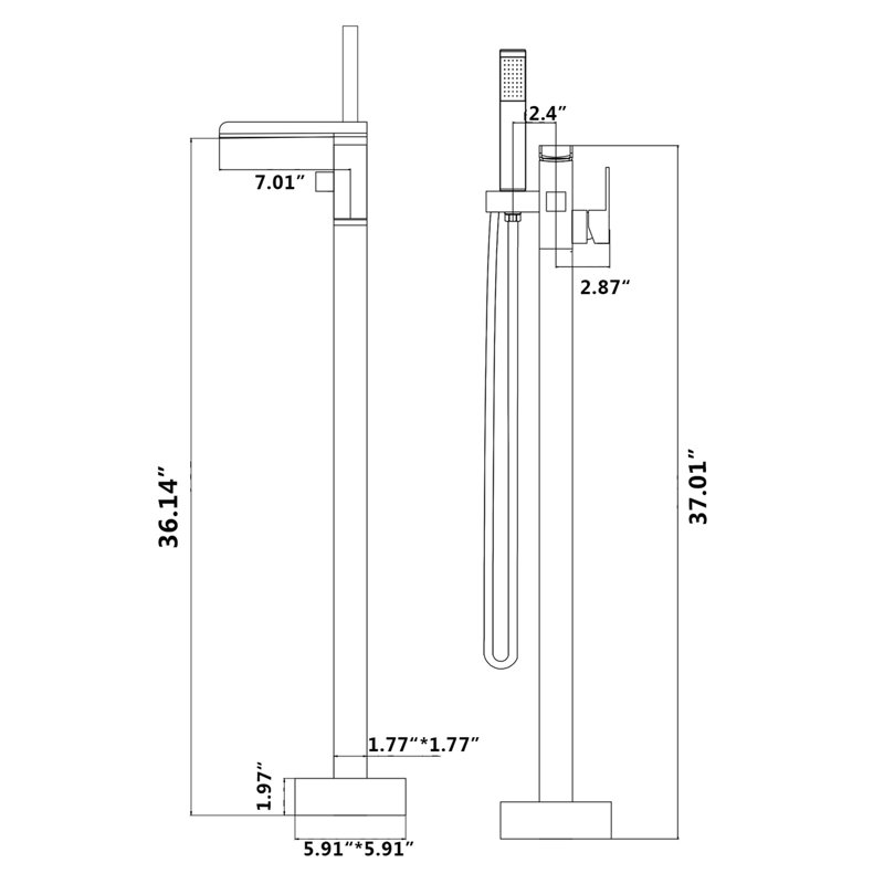 Brushed Nickel Freestanding Waterfall Tub Filler Faucet with Hand Shower
