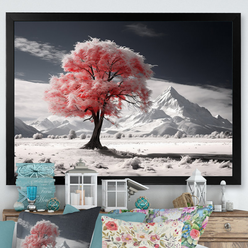 «Red Tree Symphony in Winter II», reproduction sur toile, H 30 po x l 40 po x P 1,5 po, Cadre simple noir