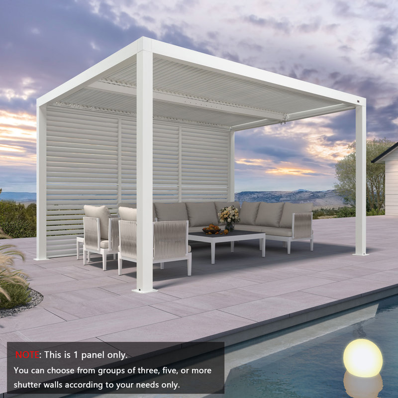 Purple Leaf Fixed Aluminum Shutter Wall For Louvered Pergola, White, 89.25" H x 36.77" W x 1.97" D