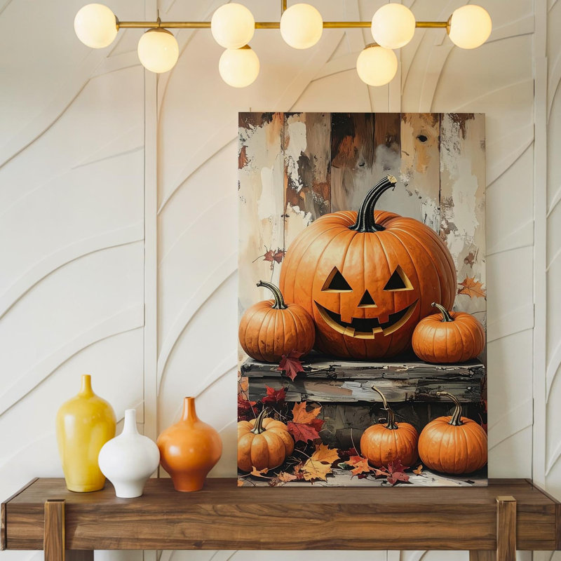 Décoration murale sur toile rustique Jack O Lantern, H 12 po x l 9 po