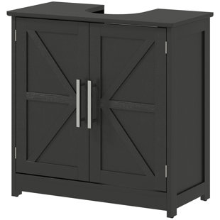 Farmhouse Style Pedestal Sink Storage Cabinet with Adjustable Shelf and Barn Doors for Bathroom Organization