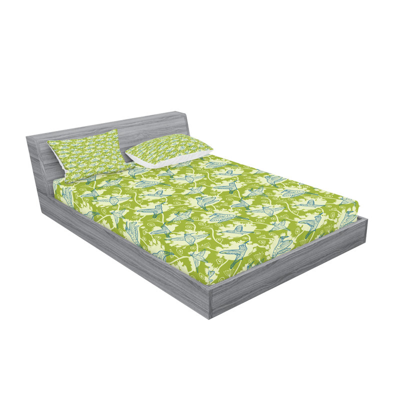 Drap-housse et coussin décoratif Ambesonne Hummingbirds vert lime / bleu crème