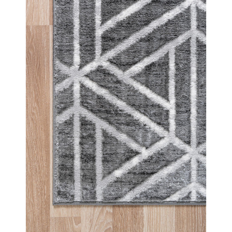 Rectangle Eshin Abstract Machine Made Power Loom Polyester Indoor Area Rug In, Runner 2' x 8'