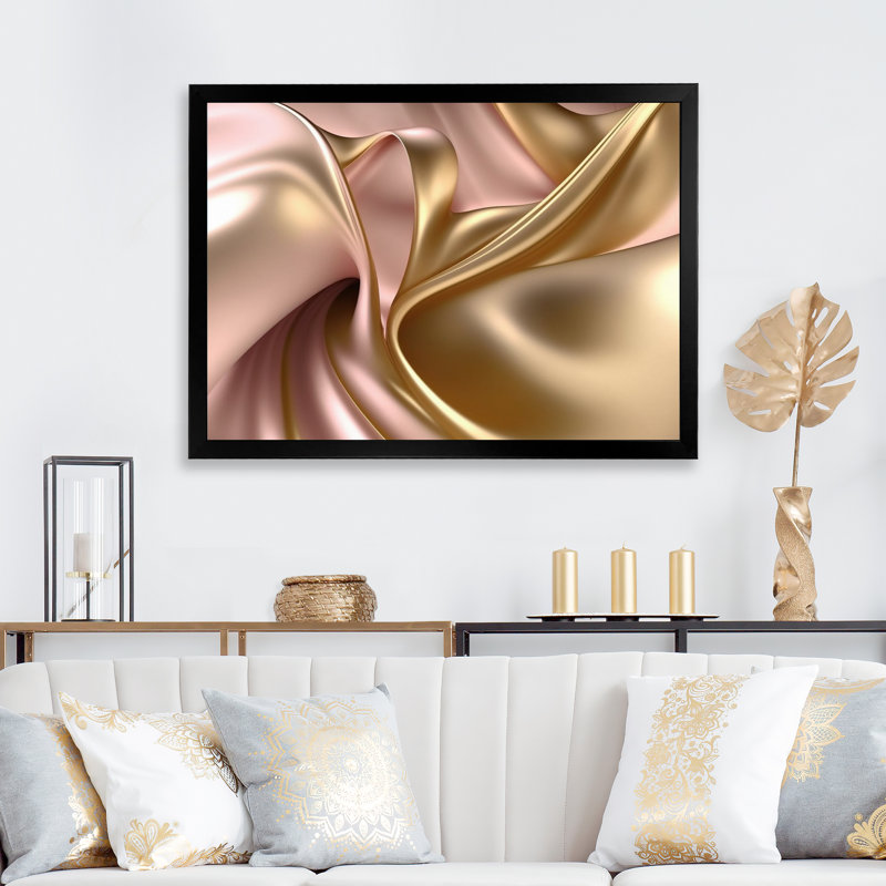 Minimal liquide or et vagues taupe VII 21, Cadre noir, H 12 po x l 20 po x P 1 po