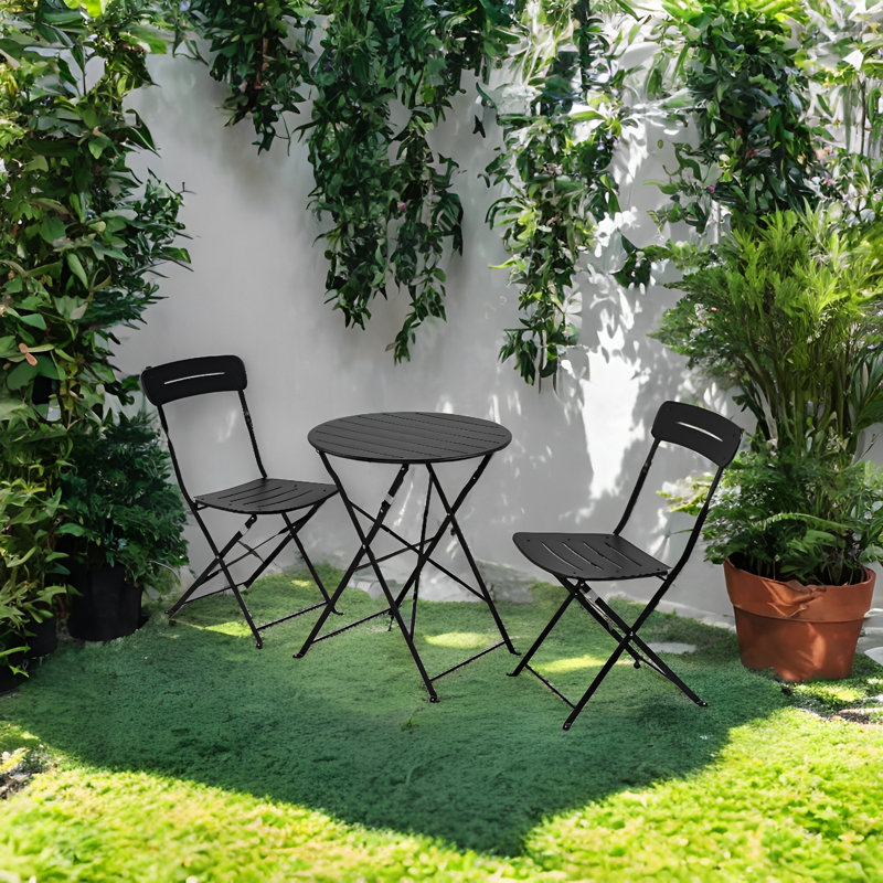 Shelah Macaron Round 3- Piece  4 - Person Outdoor Bistro Set, Black