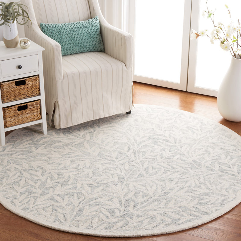Tapis floral en laine / coton touffeté à la main en gris clair / ivoire Heraldas, Rond 6 pi