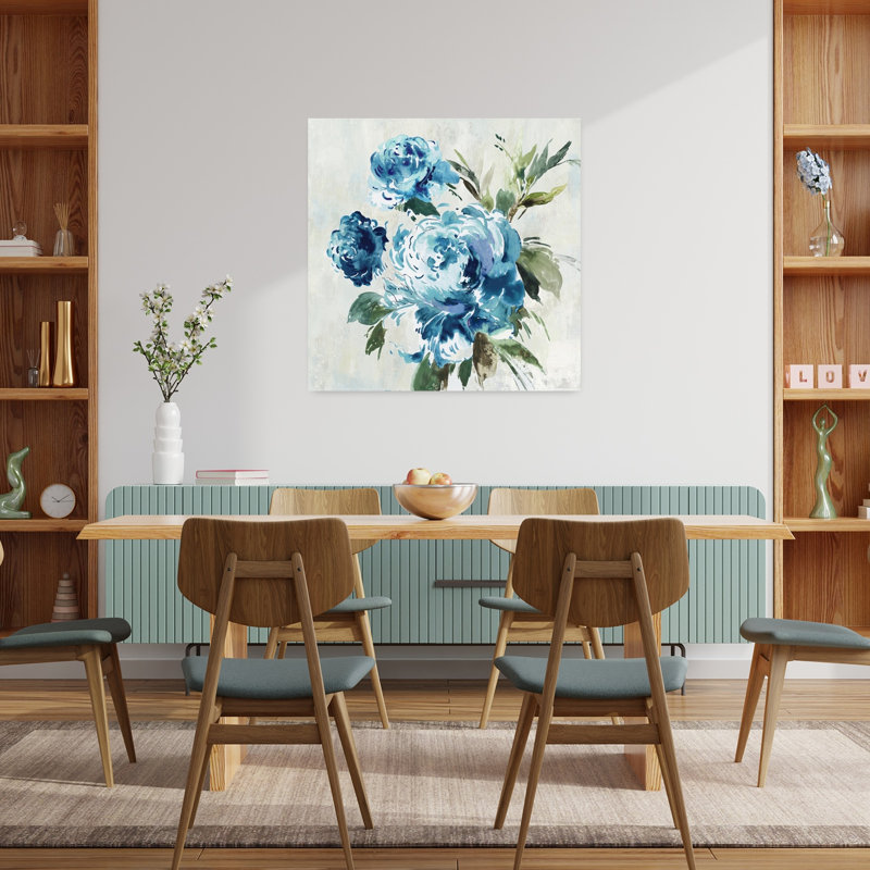 Art abstrait pivoine bleue II, H 36 po x l 36 po