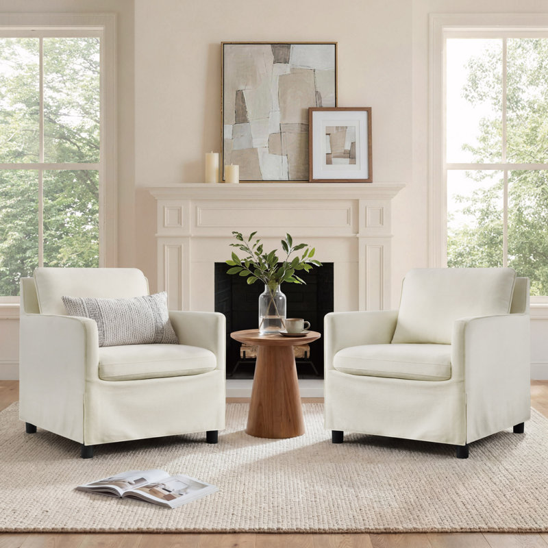 Fixed Armchair Set With Matching Ottoman – Sculptural Design & Washable Covers, Sable