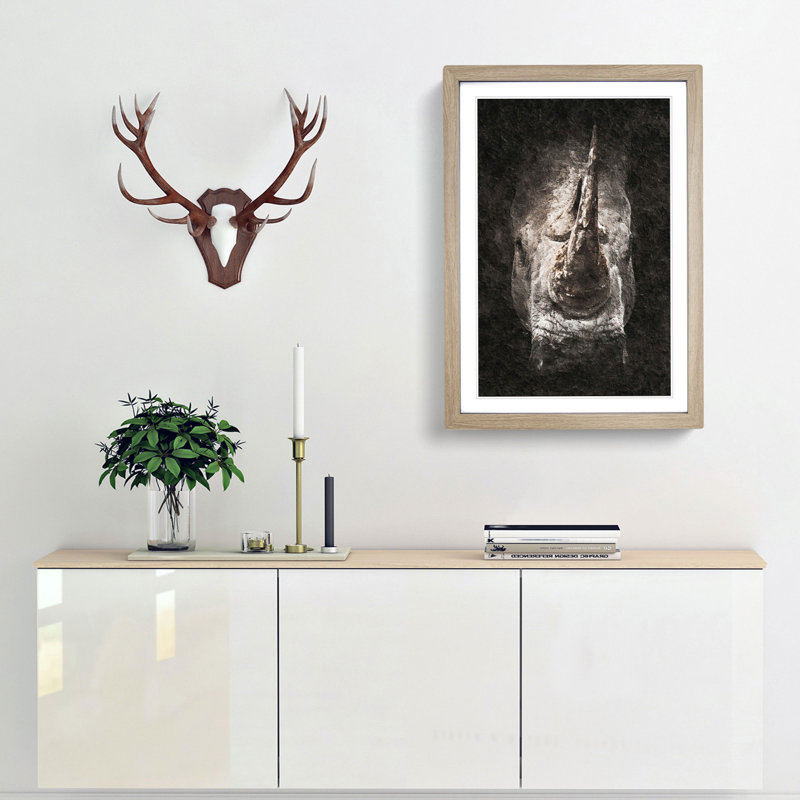 Rhino - Picture Frame Painting Print, Oak Framed, 36cm H x 27cm W x 2cm D