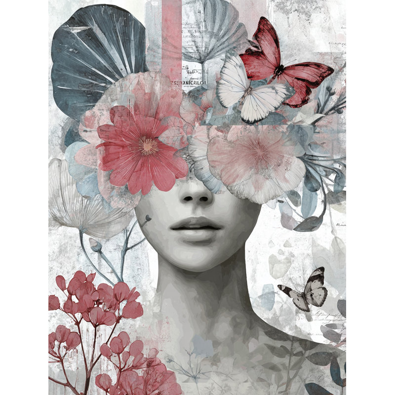 «Butterfly Bloom», art mural surréel de fantaisie florale, H 48 po x l 36 po