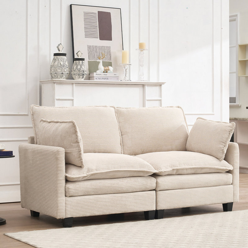 Labannah 2-Seater Sectional Sofa with Lumbar Pillows, Beige Velvet