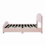 Grand lit plateforme tapissier en velours avec tête de lit et pied de lit capitonné vertical, sans sommier tapissier, rose